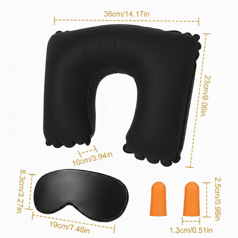 3 In 1 Travel Set - Neck Pillow, Eye Mask and Ear Plug - Black - Image 5