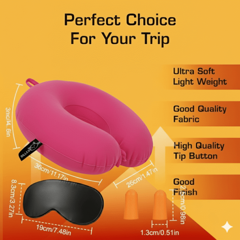 3 In 1 Travel Set - Neck Pillow, Eye Mask and Ear Plug - Pink - Image 3