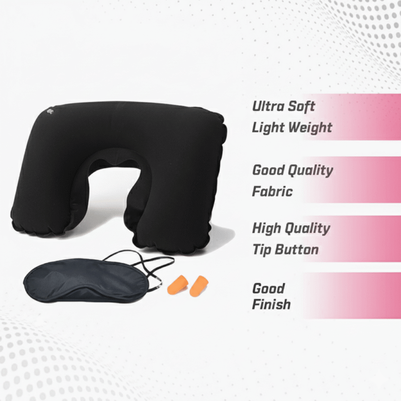 3 In 1 Travel Set - Neck Pillow, Eye Mask and Ear Plug - Black - Image 3