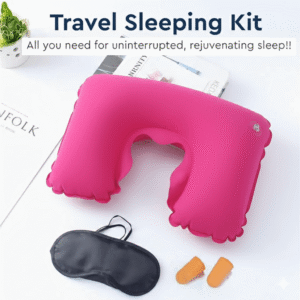 3 In 1 Travel Set - Neck Pillow, Eye Mask and Ear Plug - Pink