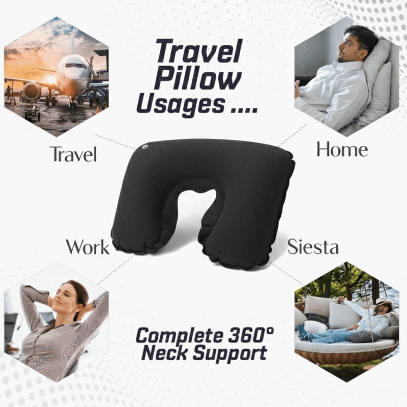 3 In 1 Travel Set - Neck Pillow, Eye Mask and Ear Plug - Black - Image 2