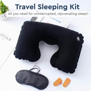 3 In 1 Travel Set - Neck Pillow, Eye Mask and Ear Plug - Black